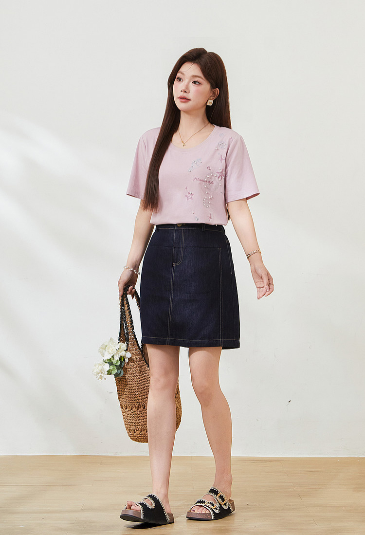 Spiky Pearl Embroidery T-shirt FXZ7522