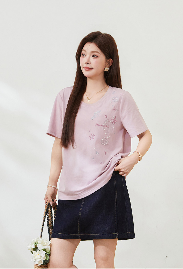 Spiky Pearl Embroidery T-shirt FXZ7522