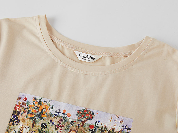 Irregular short-sleeved shirt with slit print, FXZ8070