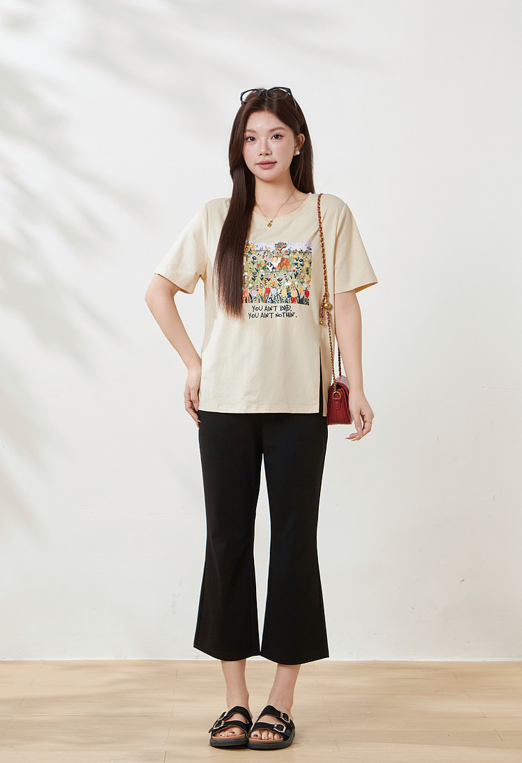 Irregular short-sleeved shirt with slit print, FXZ8070