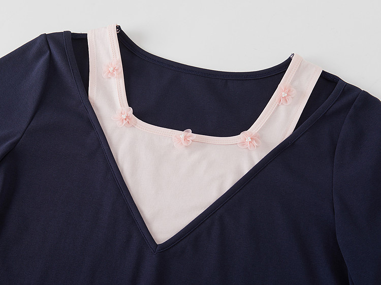 Color-blocked fake two-piece sweet knitted T-shirt FXZ9012