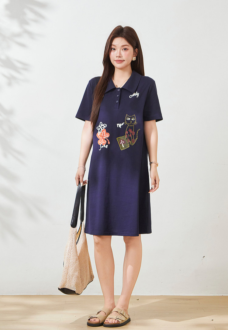 POLO collar cartoon printed loose top，FXZ9019