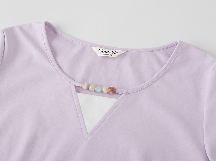 Sweet Colorful Beaded Color-block T-shirt FXZ9030