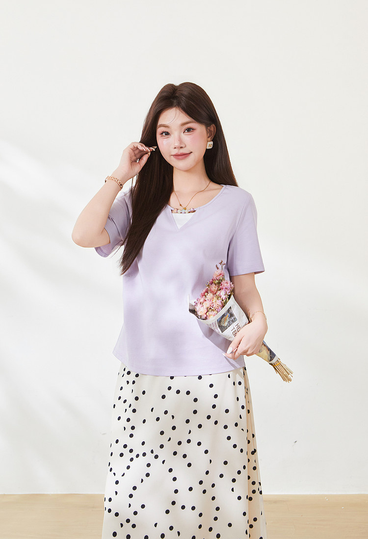 Sweet Colorful Beaded Color-block T-shirt FXZ9030