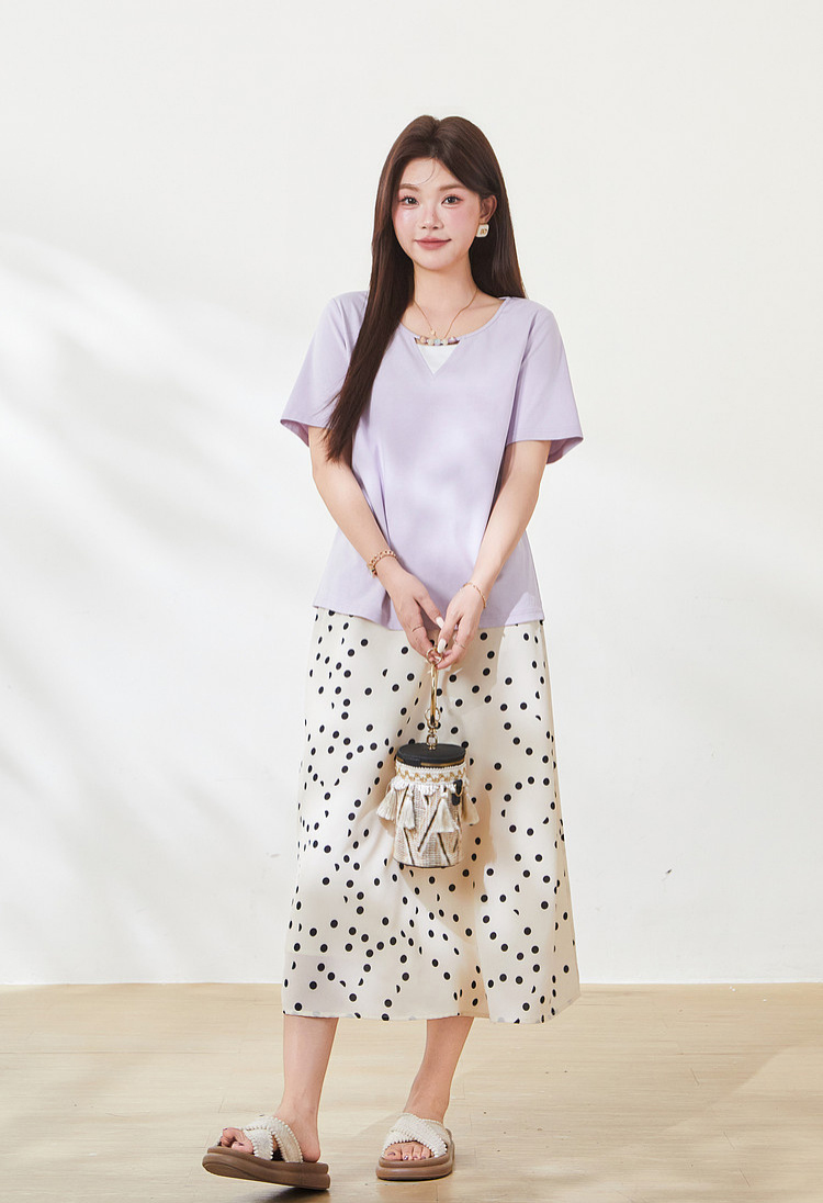 Sweet Colorful Beaded Color-block T-shirt FXZ9030