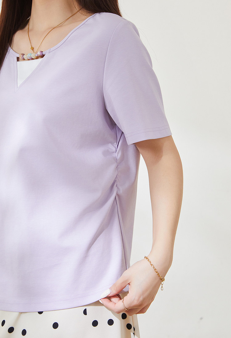 Sweet Colorful Beaded Color-block T-shirt FXZ9030