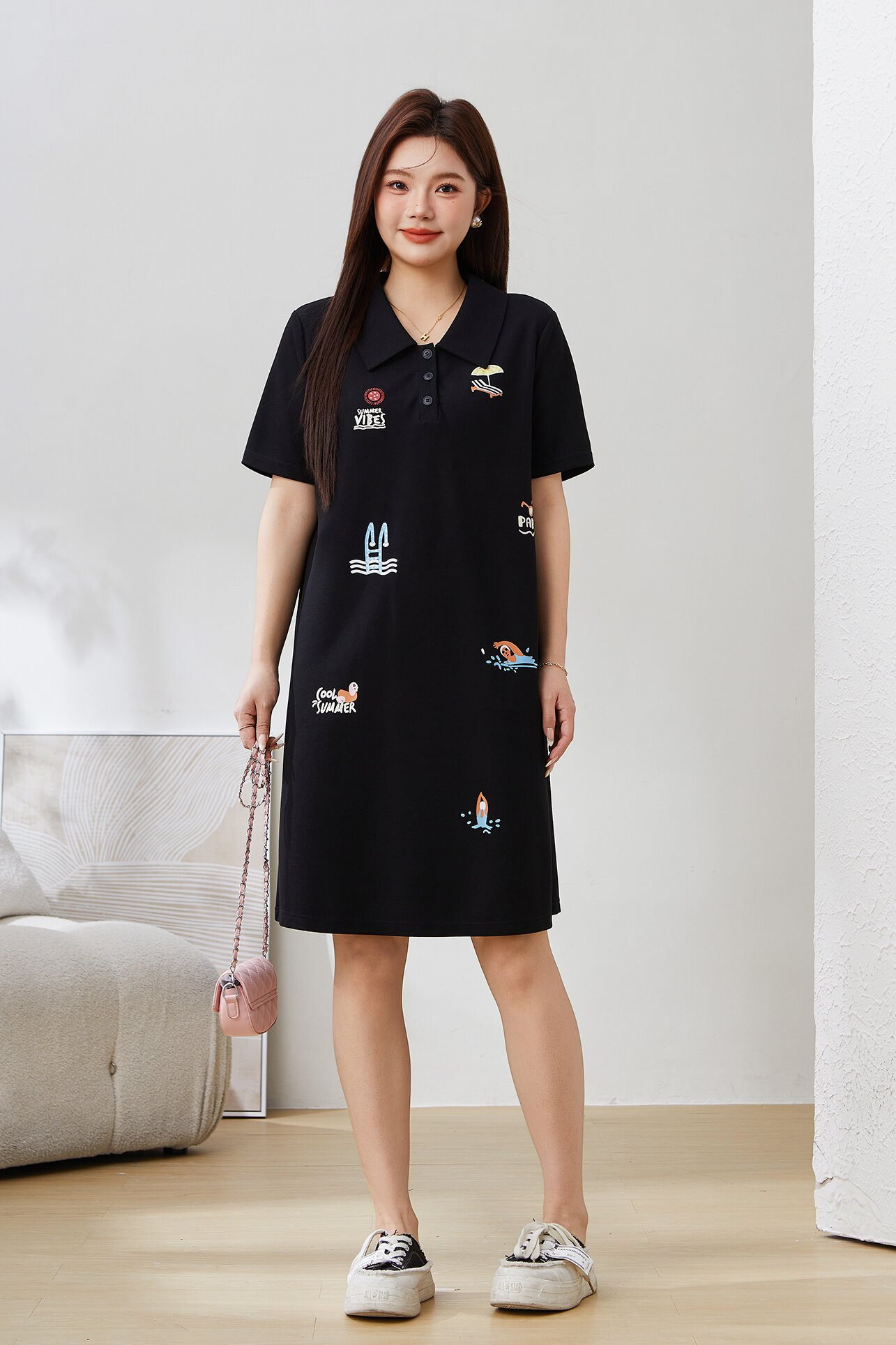 SEA 3D Printed Polo Collar Knit Dress EXQ5152