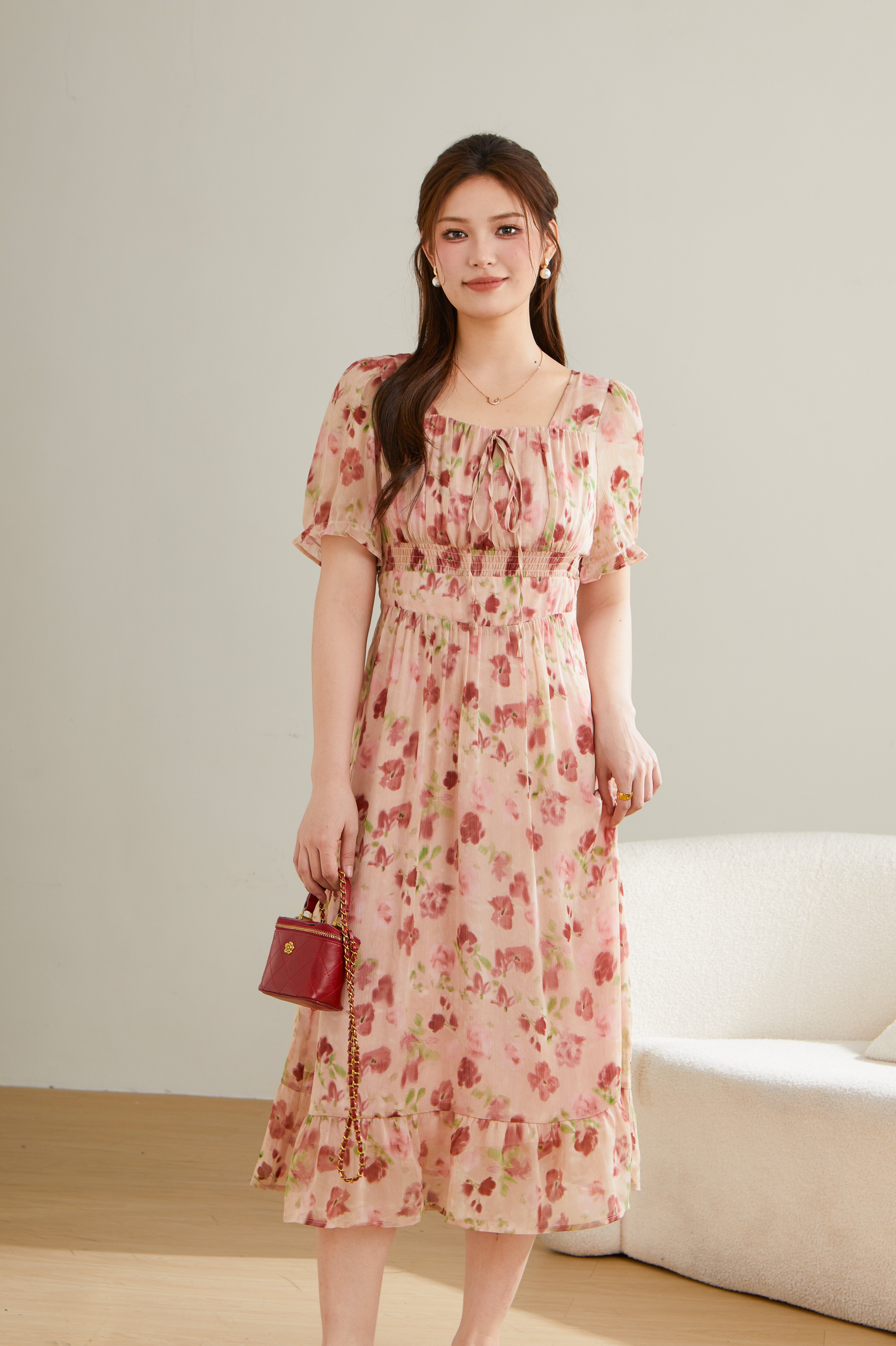 Floral Square Neck Dress DXQ1576