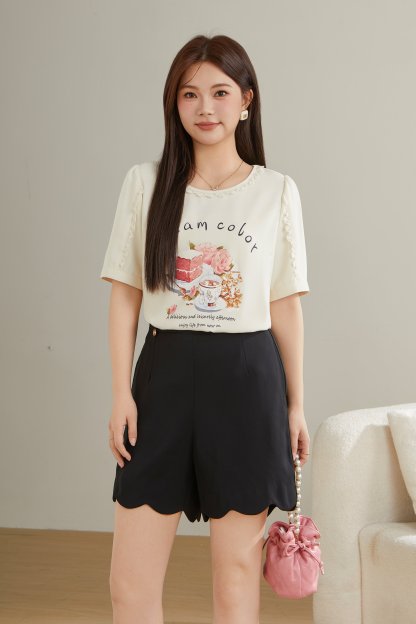 round Neck Stitching Printing T-shirt Top Eca2575