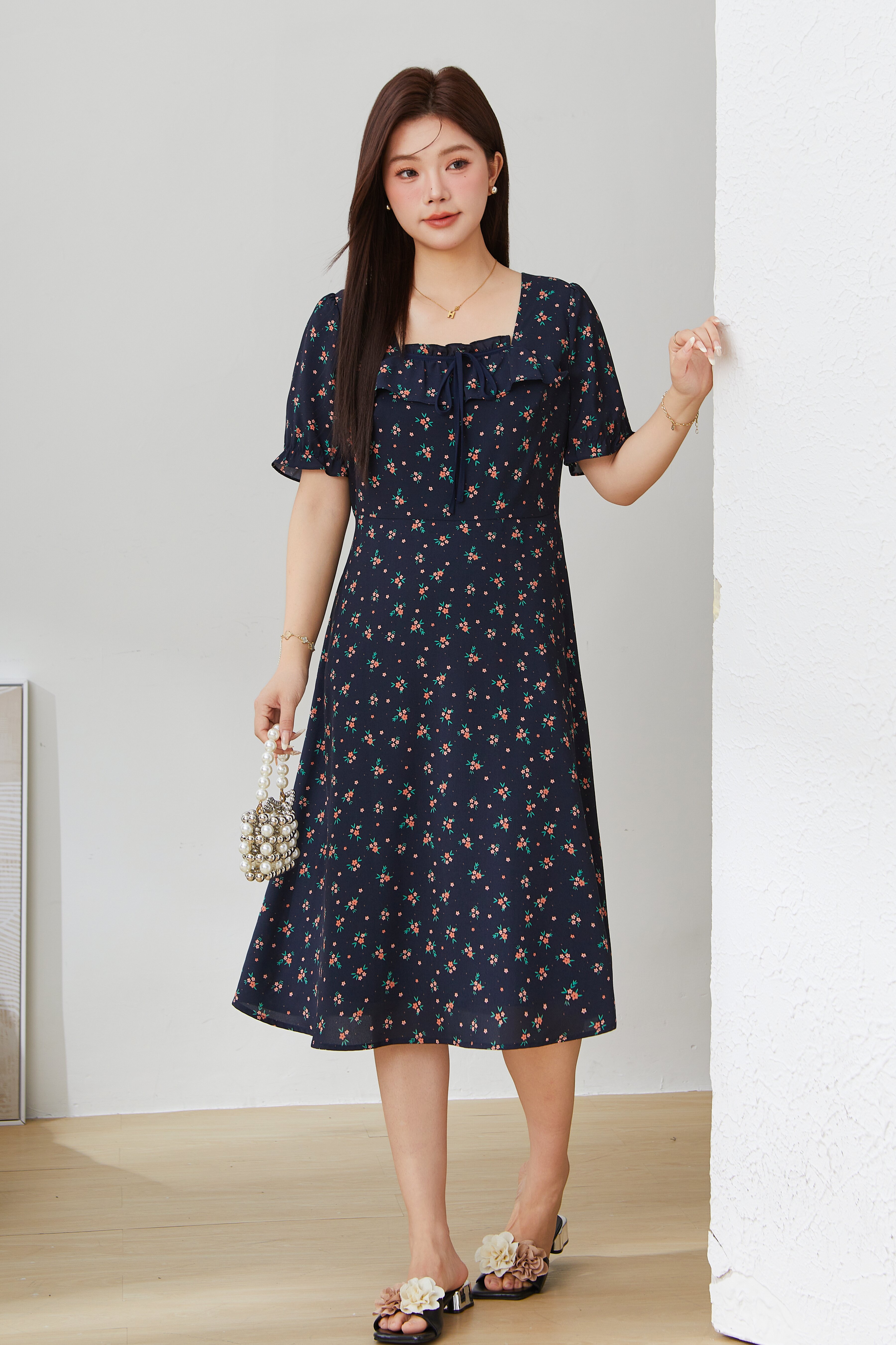 Square Neck Floral Sweet Dress EXQ5190