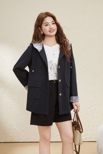 Contrast Color Mid-Length Thin Jacket EDW5655N