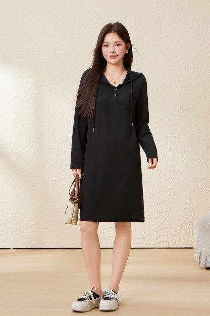 Hooded straight-leg Slimming look Dress EDQ5687N