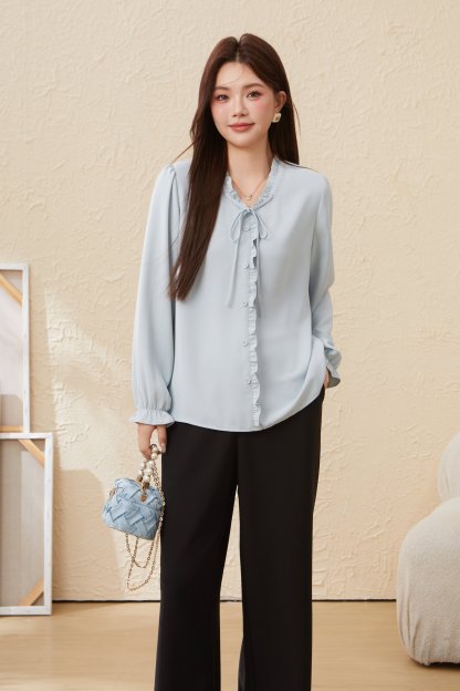 Fungus edged V-neck Fried Dough Twists rope temperament shirt EDA5833