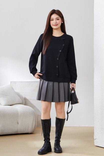 Round neck patchwork loose top DDZ2305