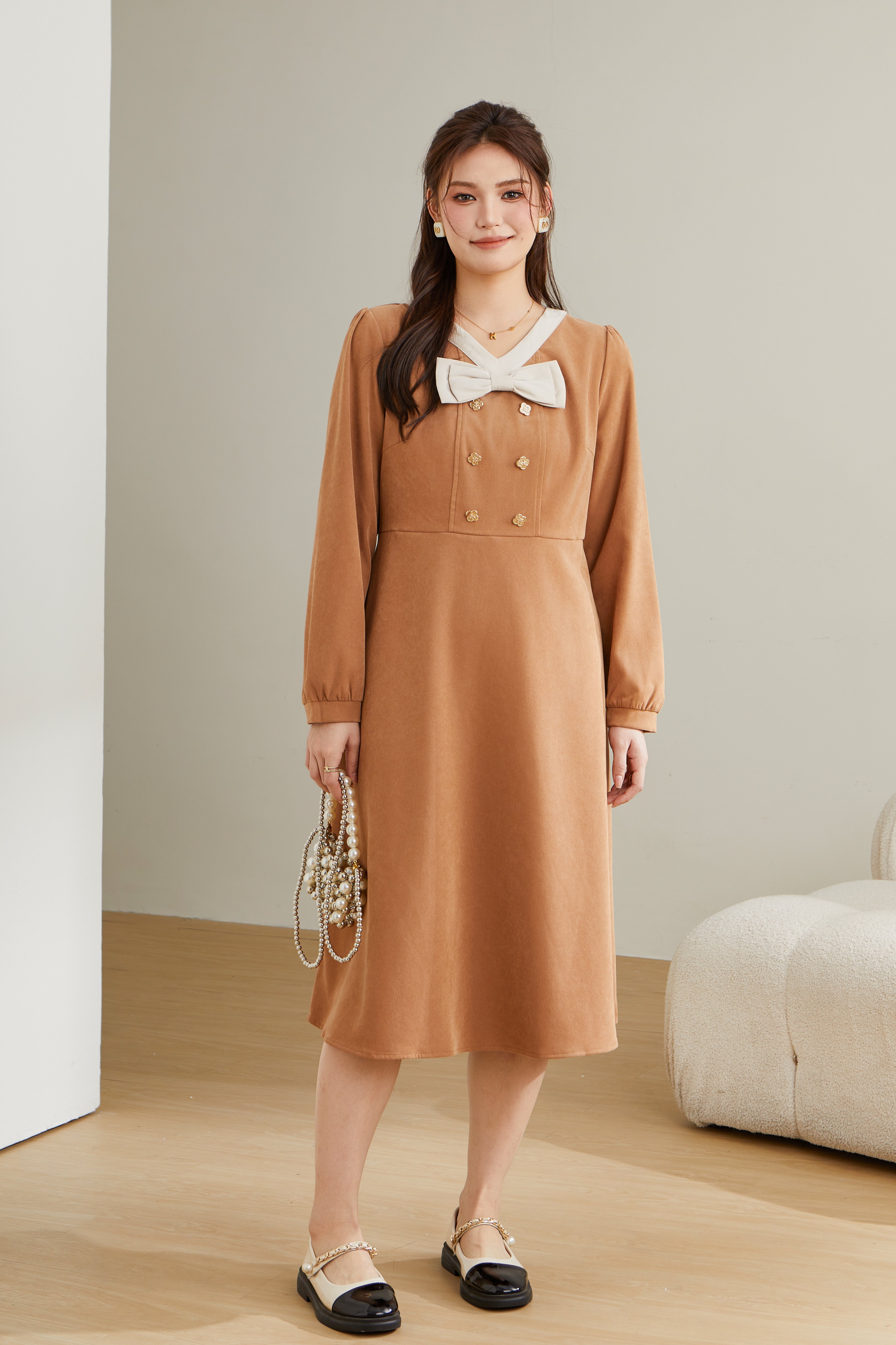 Fake two-piece French-style dress CDQ0715