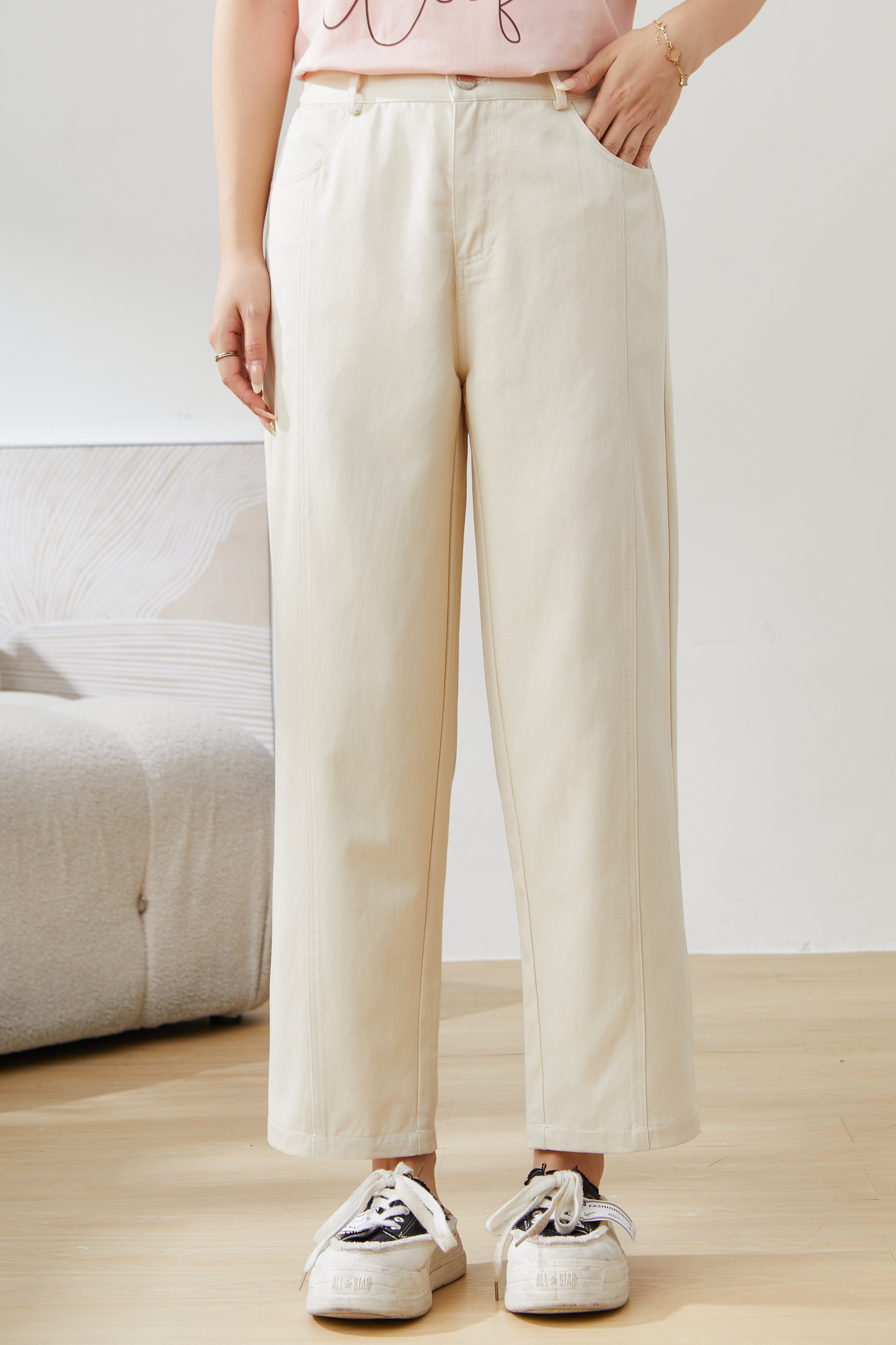 Lyocell Elastic Waist Straight Pants EXK5509