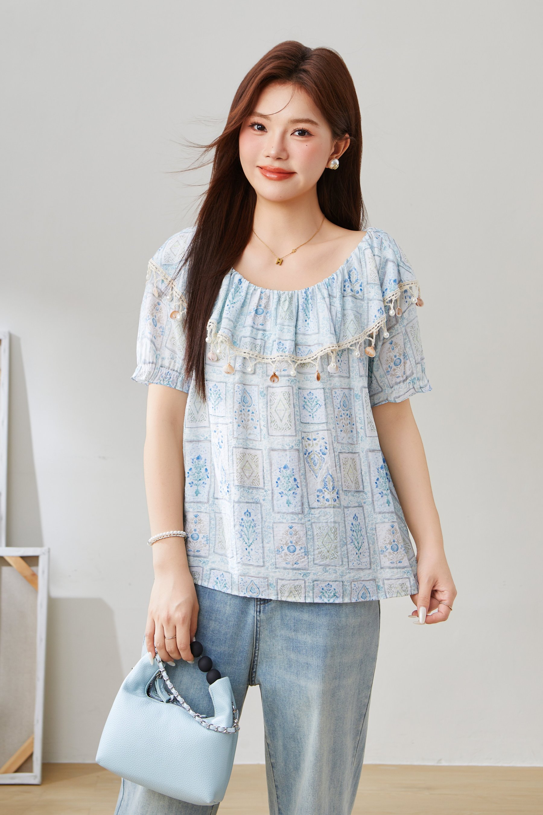 Sweet Vacation Two-Way Printed Blouse EXA5537
