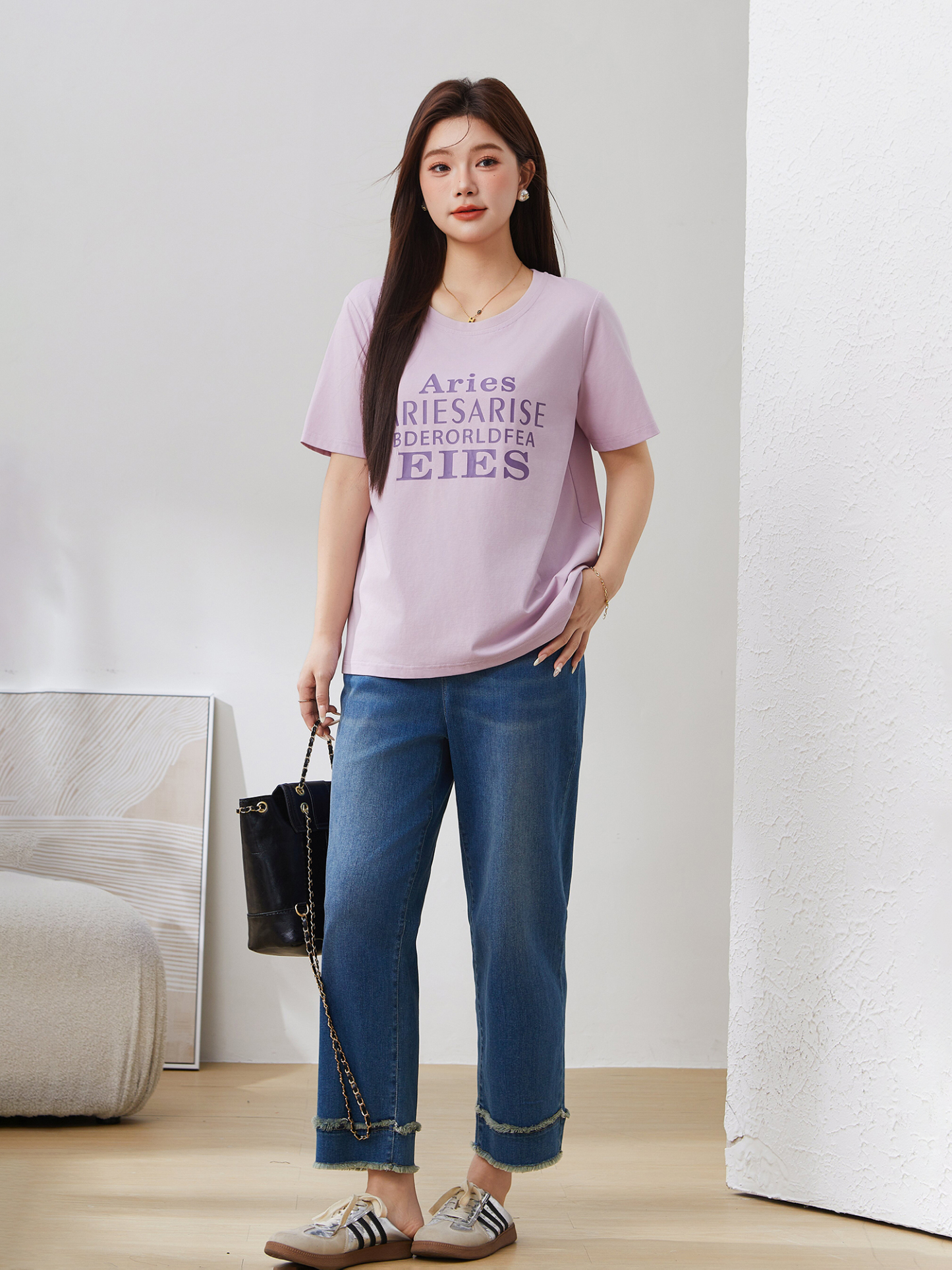 Loose Casual Versatile Printed Letter T-Shirt EXZ5123