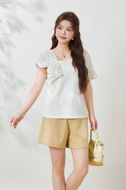 Polka Dot Off-Shoulder Slim-Fit Top FXZ7037