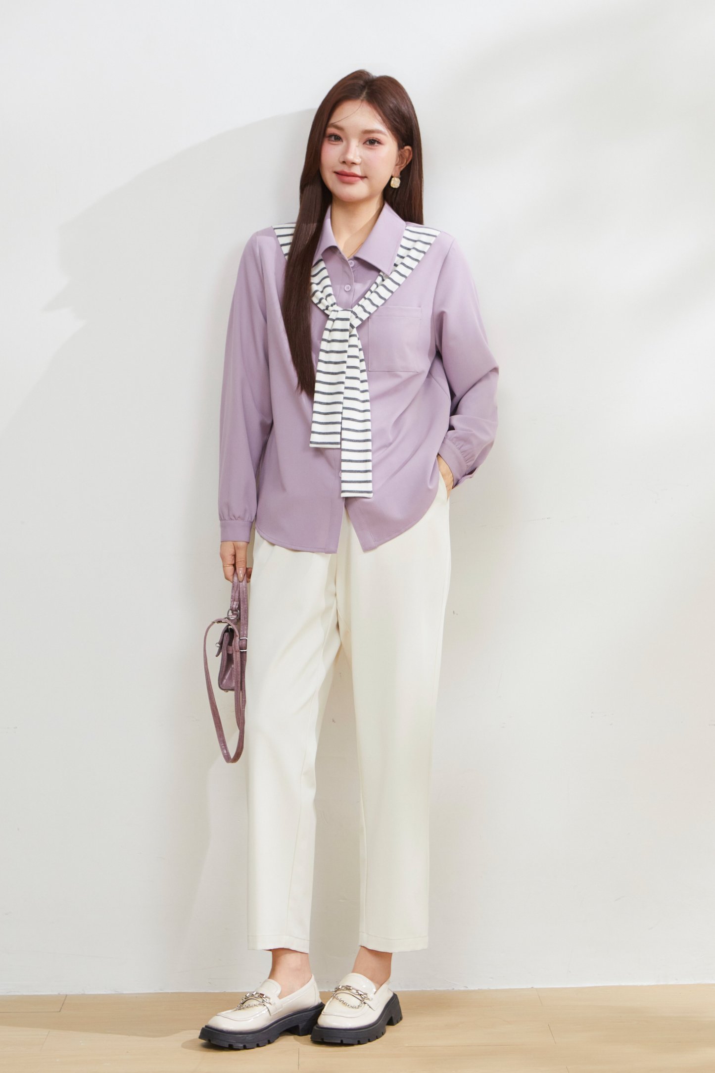 Fake Two-Piece Striped Shawl Shirt FCA6916