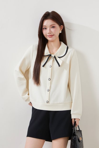 Two-tone bow-tie long-sleeve sweatshirt FCZ6957