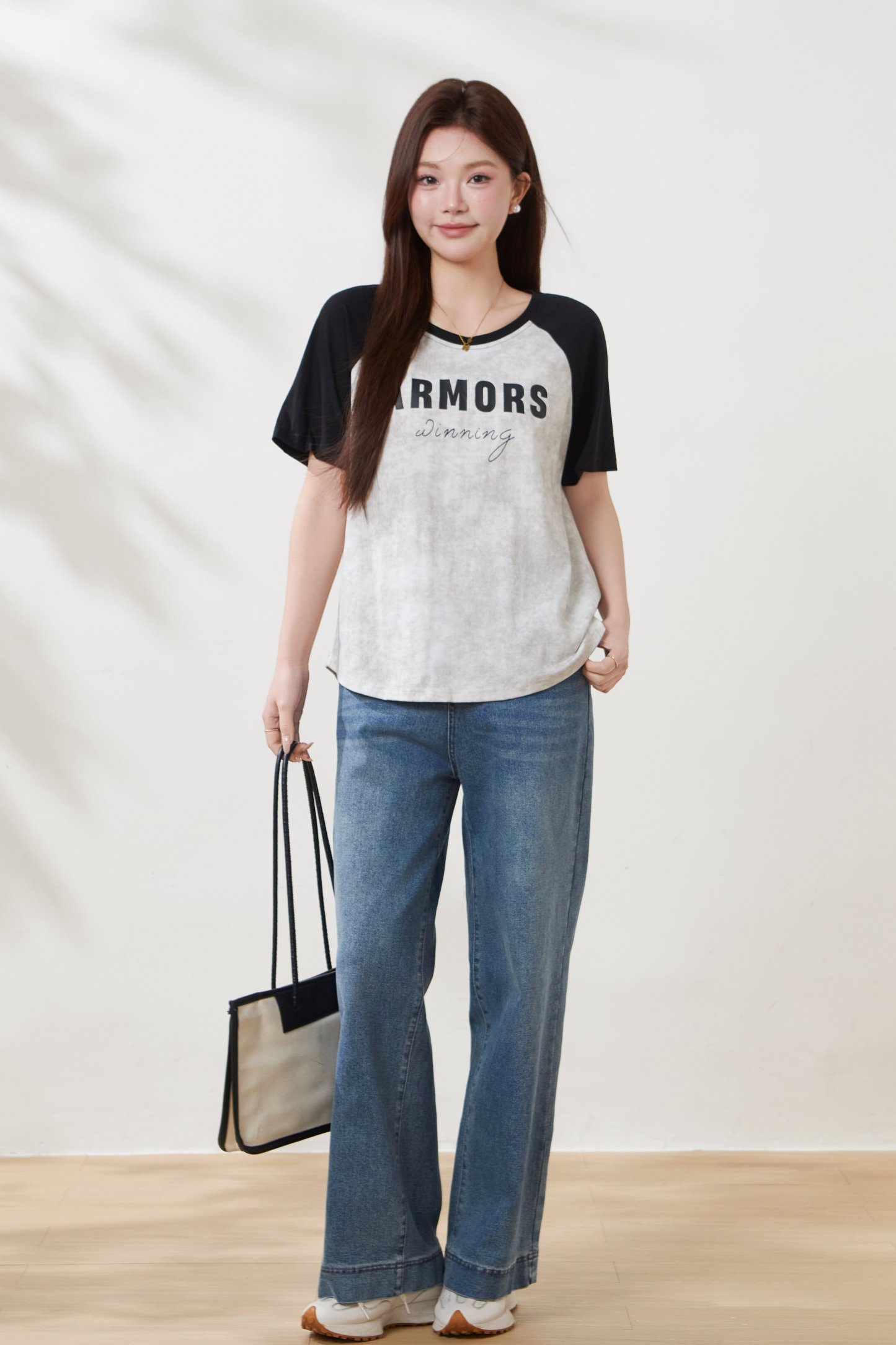 Two-tone raglan sleeve round neck printed T-shirt FXZ8013