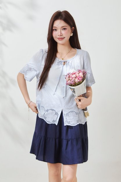 Puff Sleeve Cotton Embroidered Blouse FXA7032