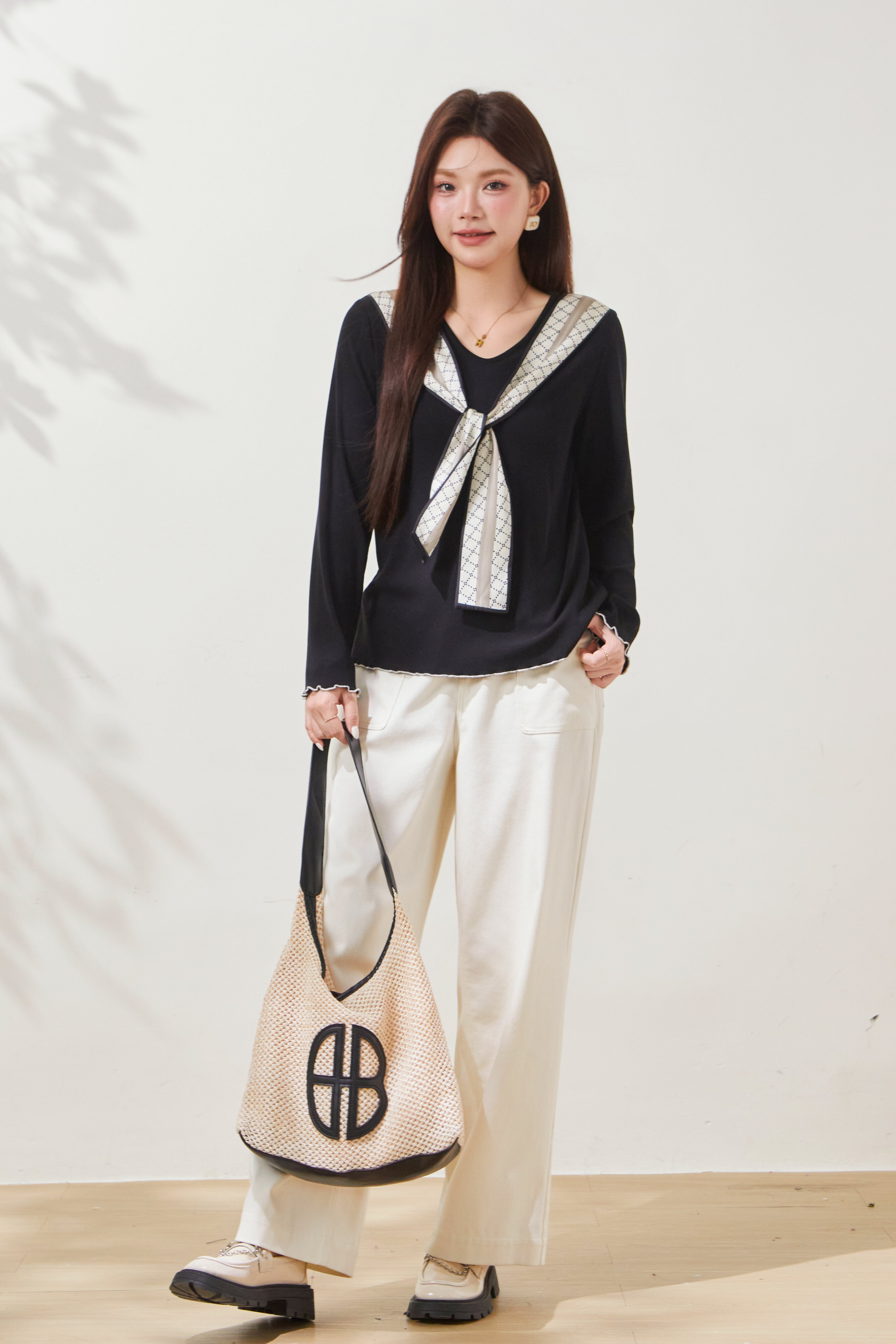 Silk Scarf Fake Two-Piece T-Shirt FCZ6898