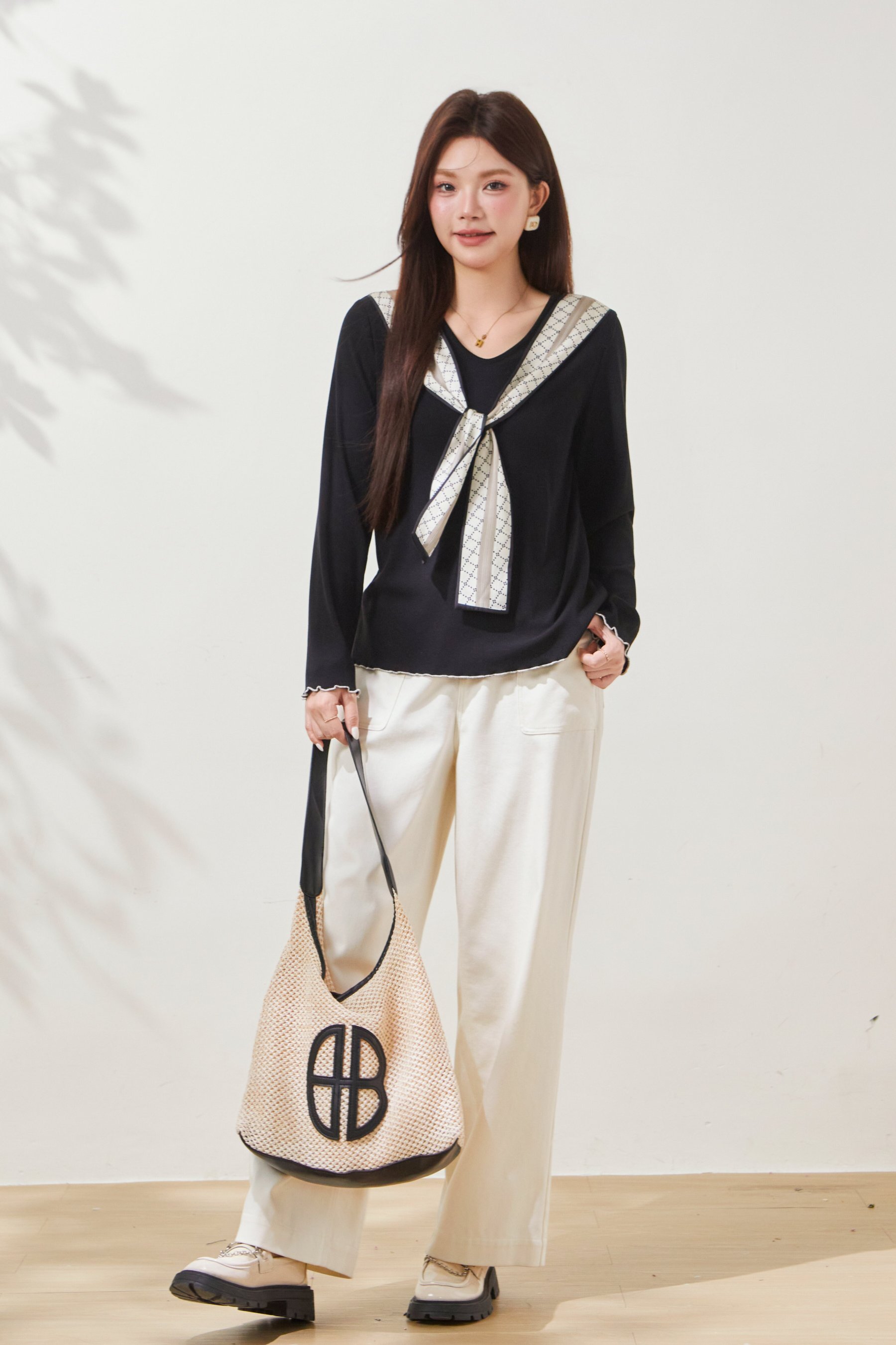 Silk Scarf Fake Two-Piece T-Shirt FCZ6898