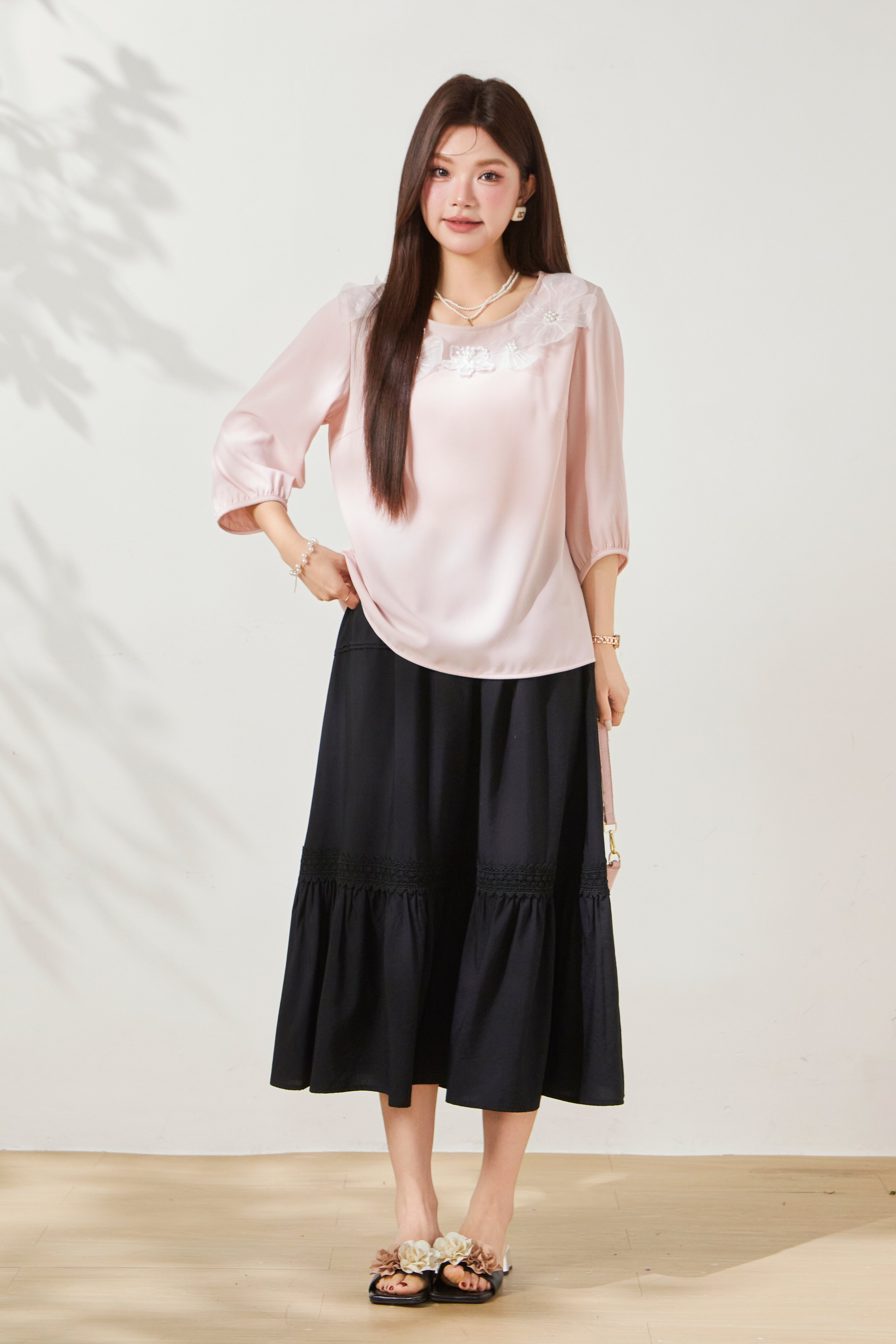 Heavy Beaded Petal Long Sleeve Blouse FCA6993