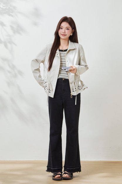 Stand-up collar hollowed-out waist-cinching jacket FCW7026