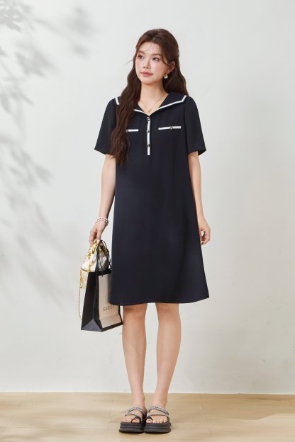 Academy-style color-blocking slimming dress FXQ7070