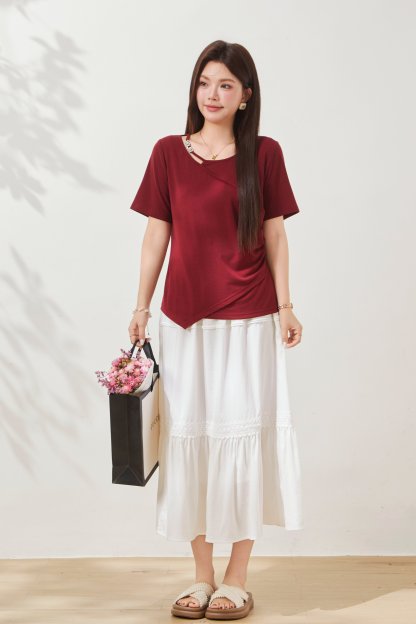 Irregular Slimming and Concealing Lyocell T-shirt FXZ7060