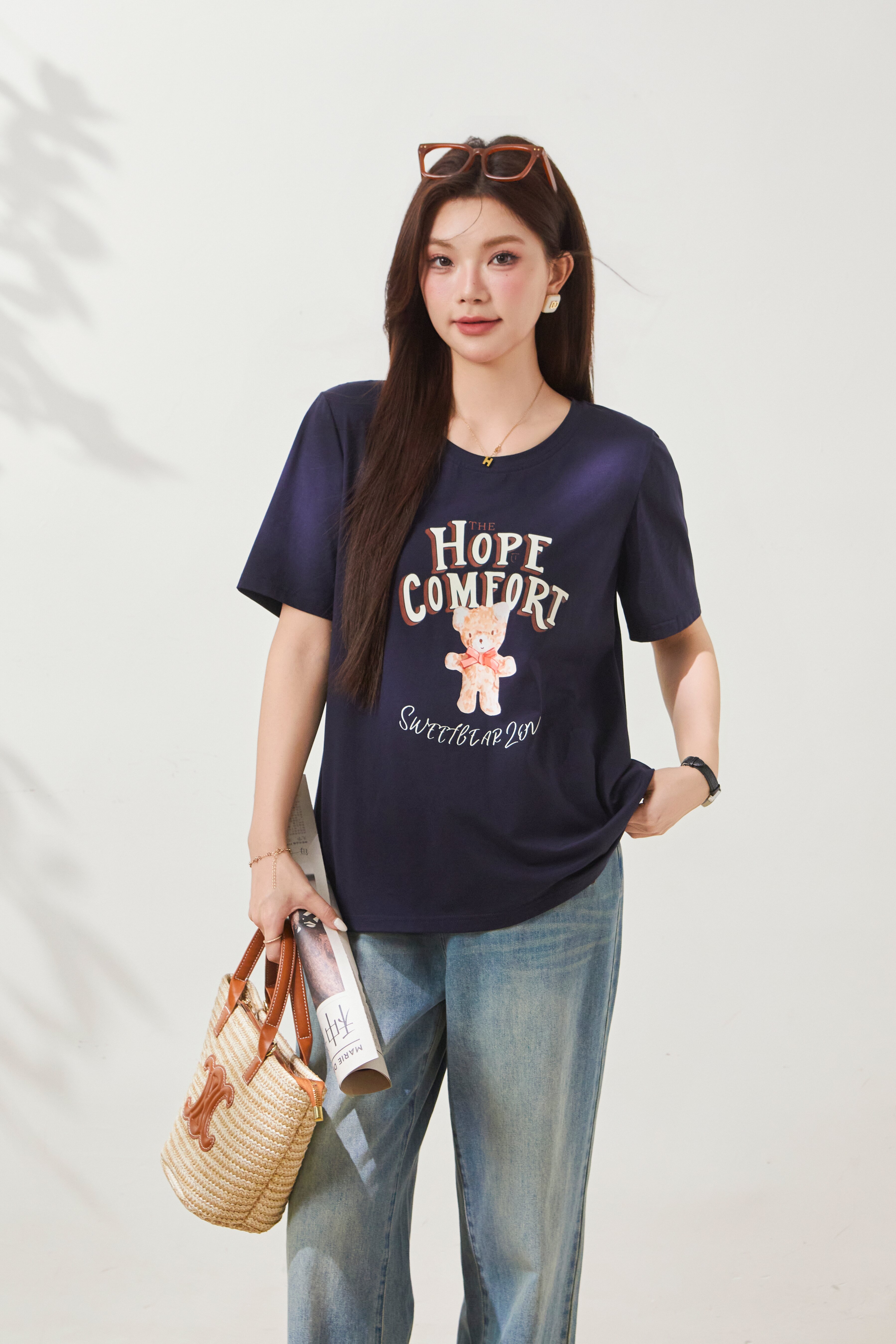 Loose Round Neck Bear Print Top FXZ7061
