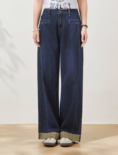 Vintage Wide-Leg Cuffed Hem Denim Pants FXK7022