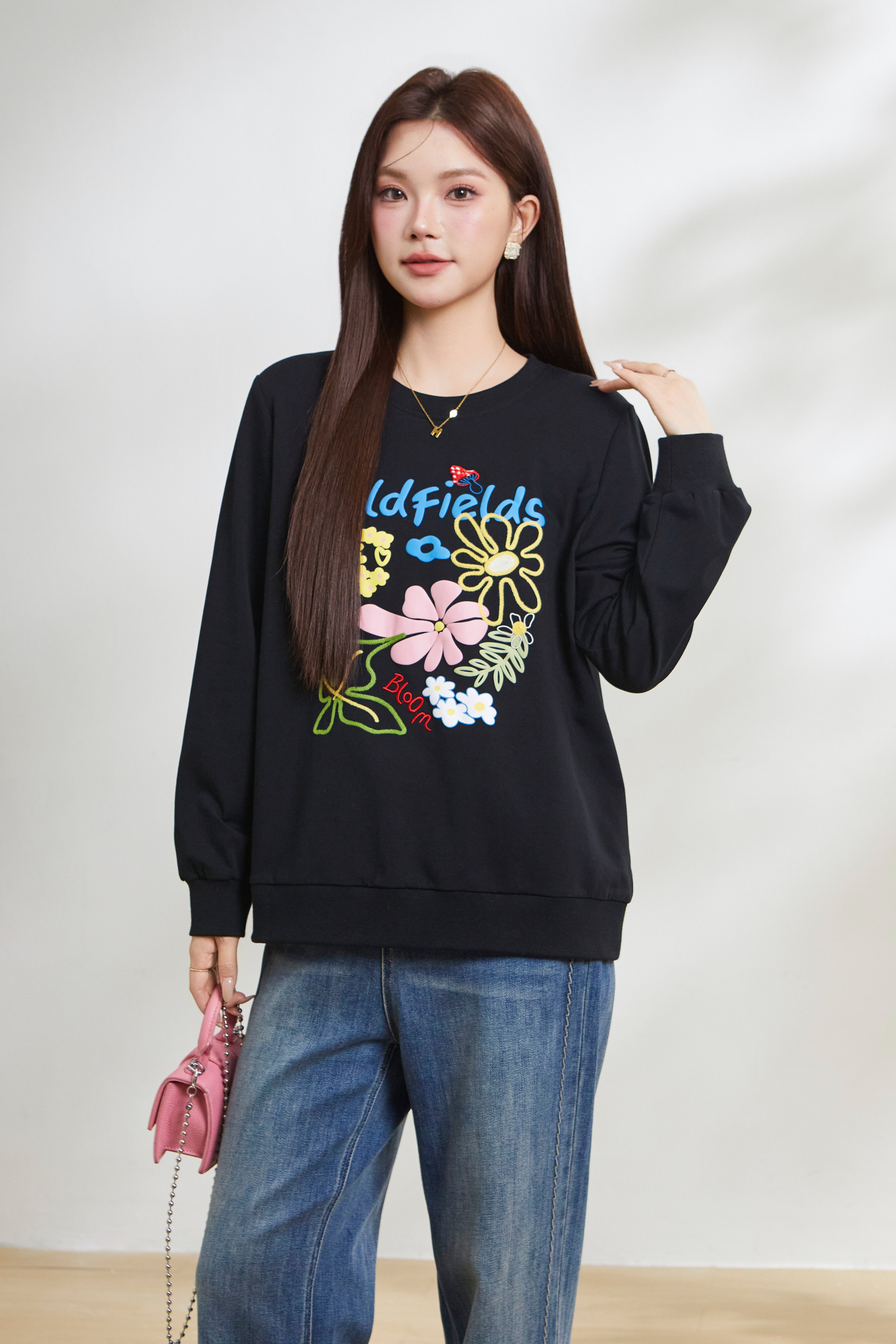 Embroidered printed knitted sweatshirt FCZ6961