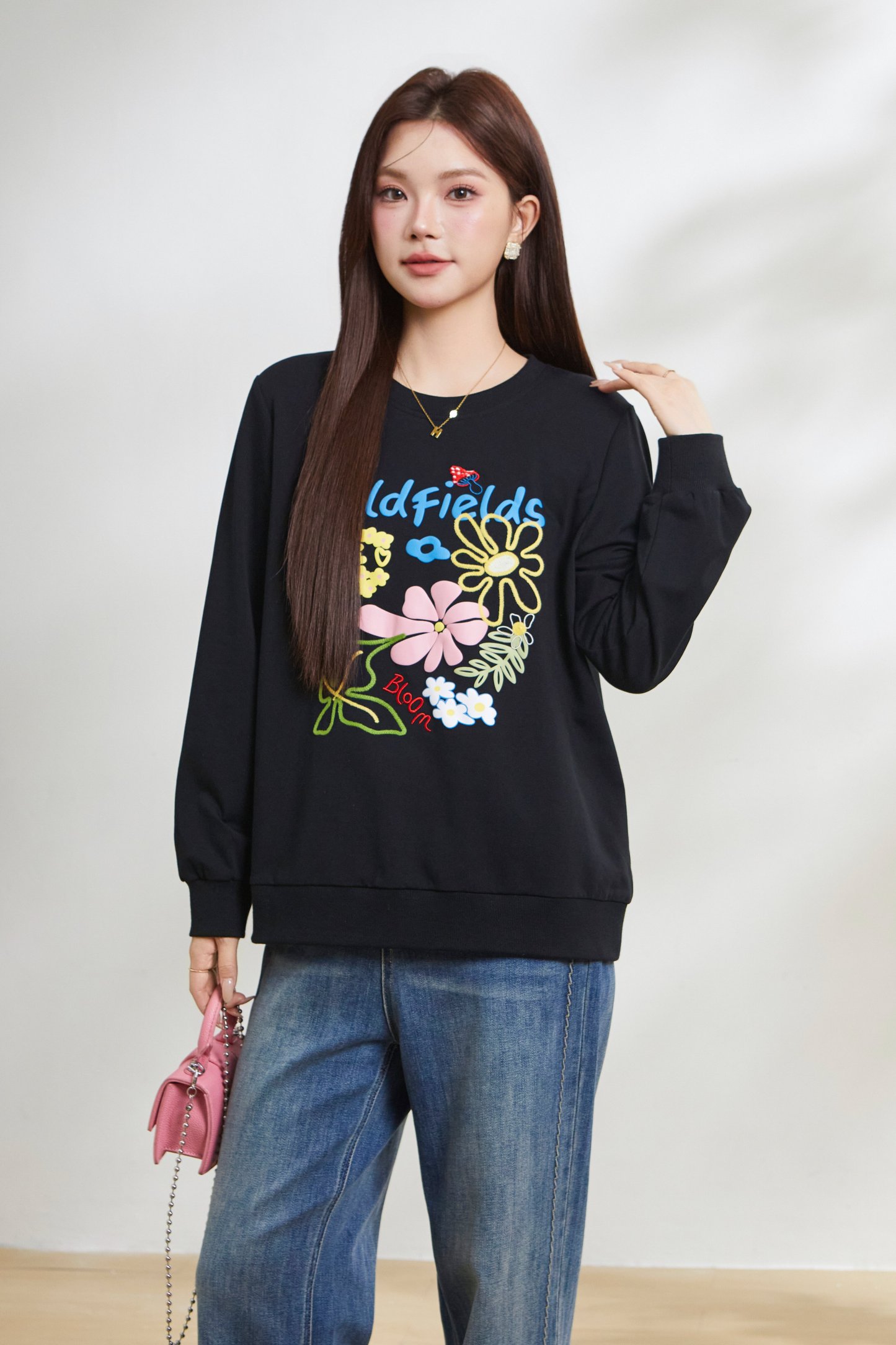 Embroidered printed knitted sweatshirt FCZ6961