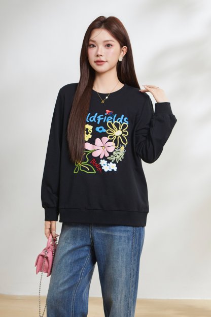 Embroidered printed knitted sweatshirt FCZ6961