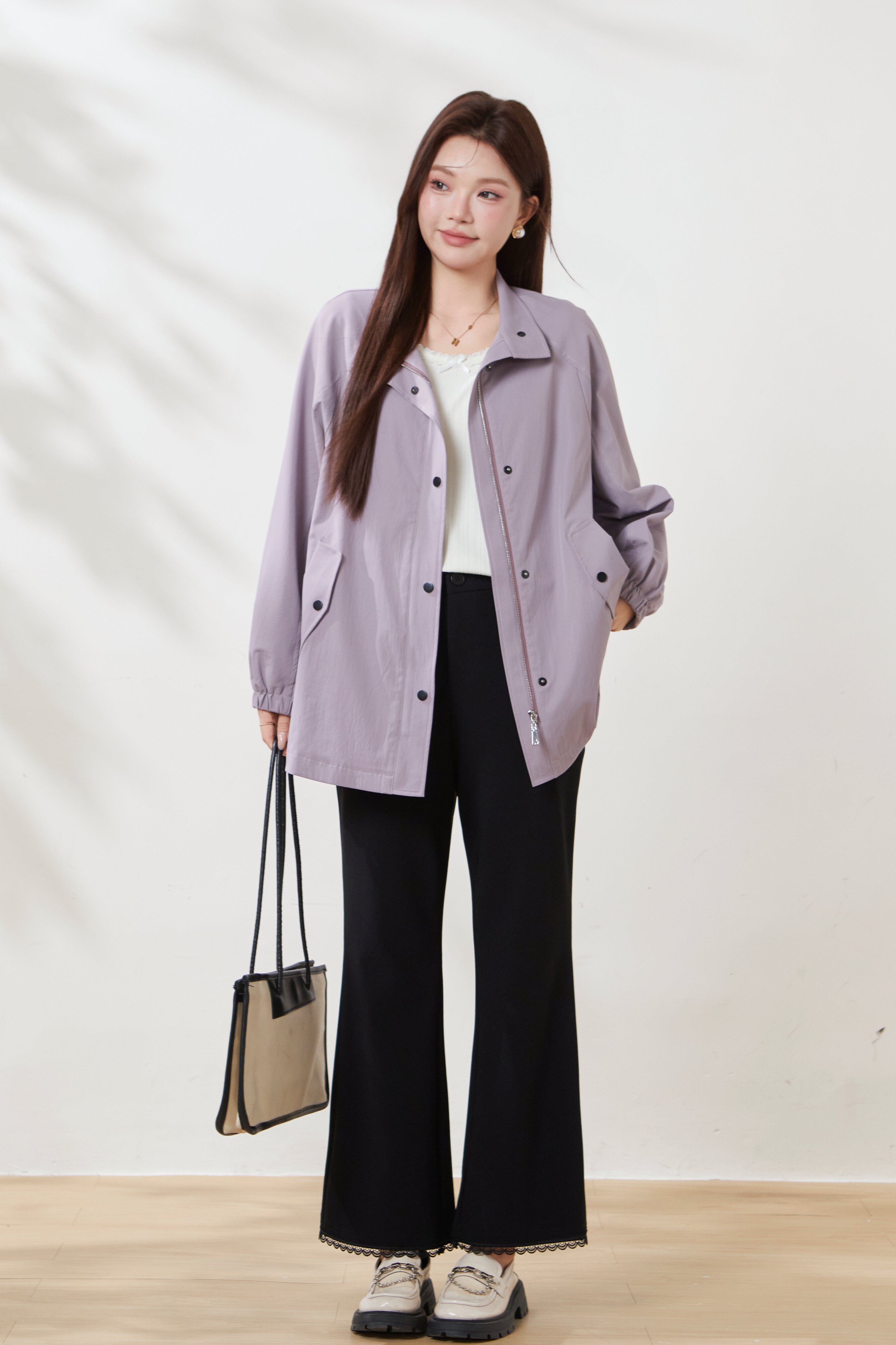 Mid-length stand-collar trench coat FCW6886