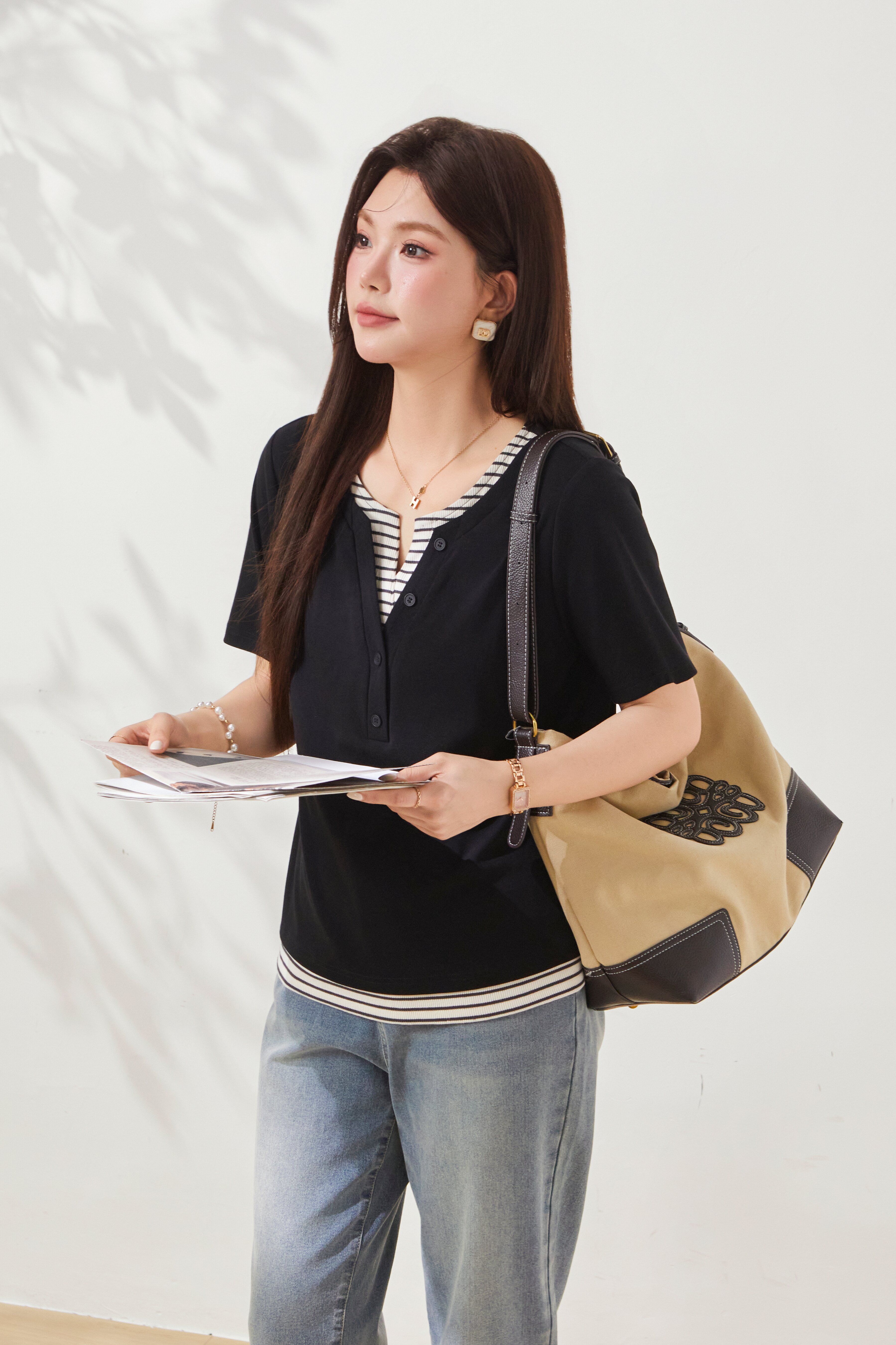 Fake two clean striped T-shirts FXZ7091