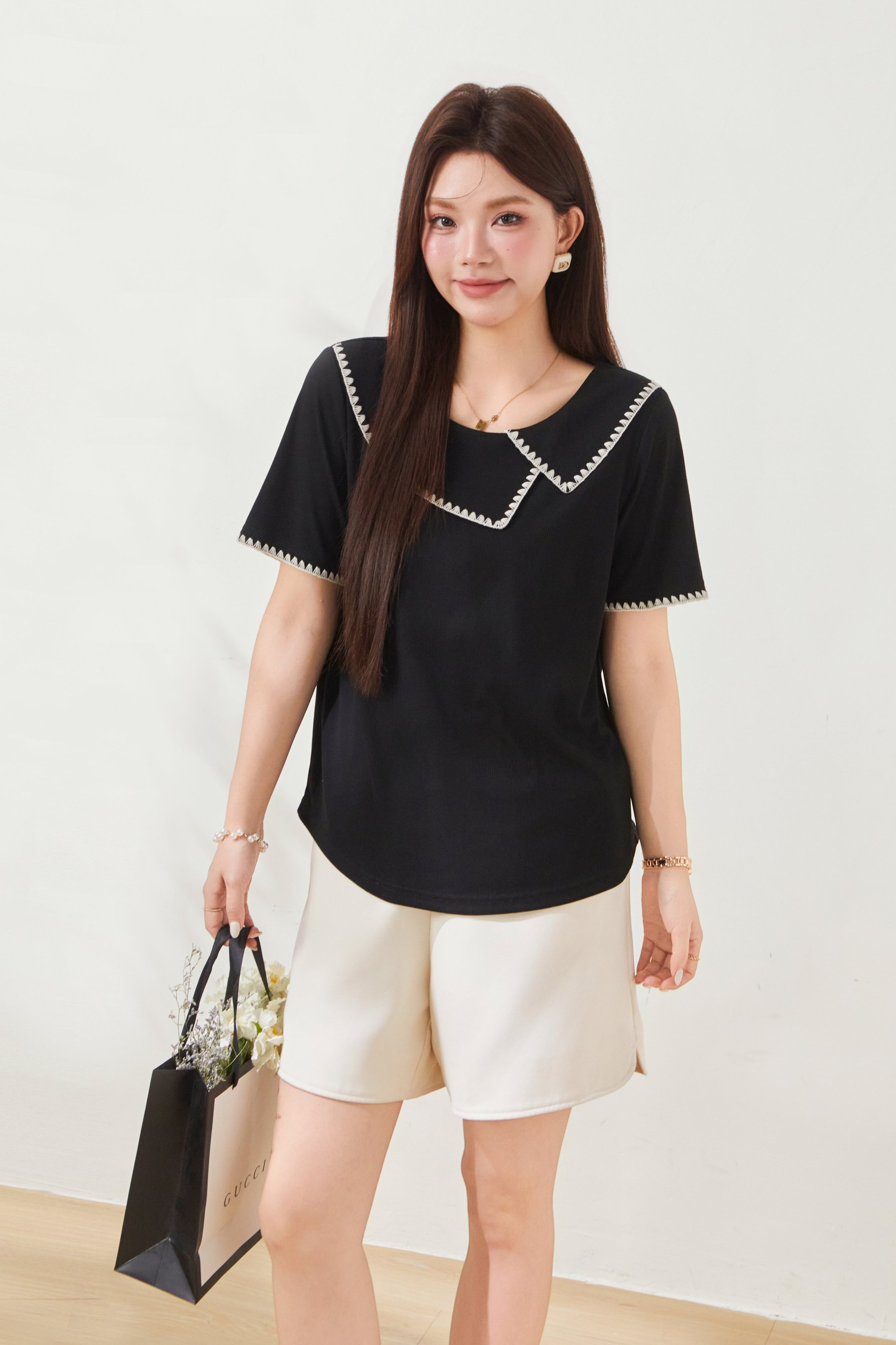 Unique Design Irregular Collar T-shirt FXZ7089