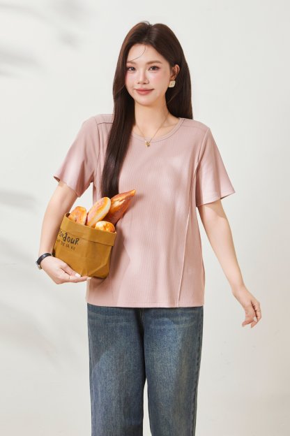 Simple and versatile anti-aging front shoulder knitted T shirt FXZ8062