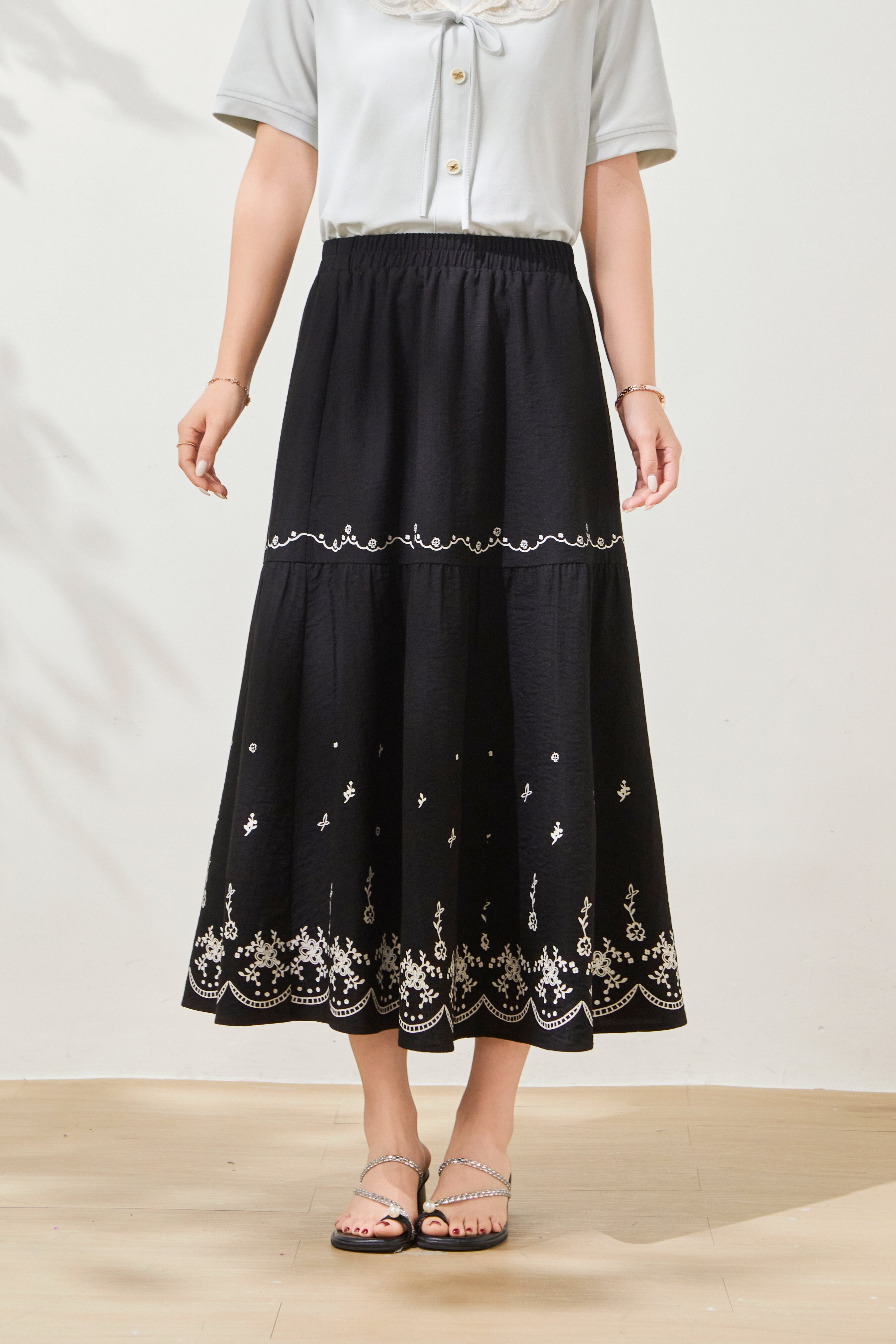 High waisted printed cake A-line skirt FXBQ8057