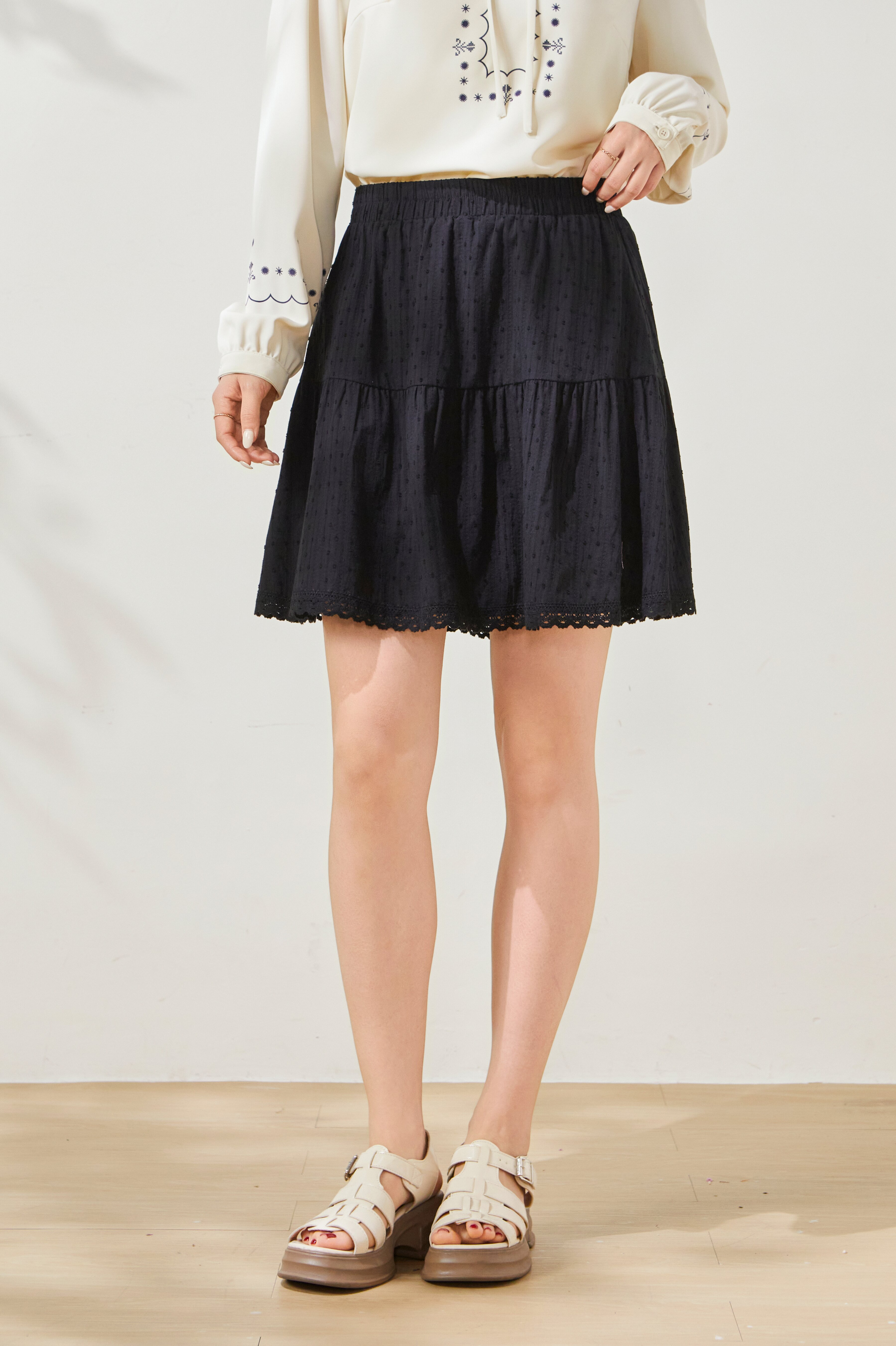 Lace cake high waisted A-line short skirt FXBQ8002