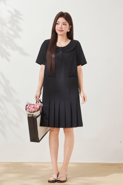Doll round neck short sleeved folded dress FXQ7099