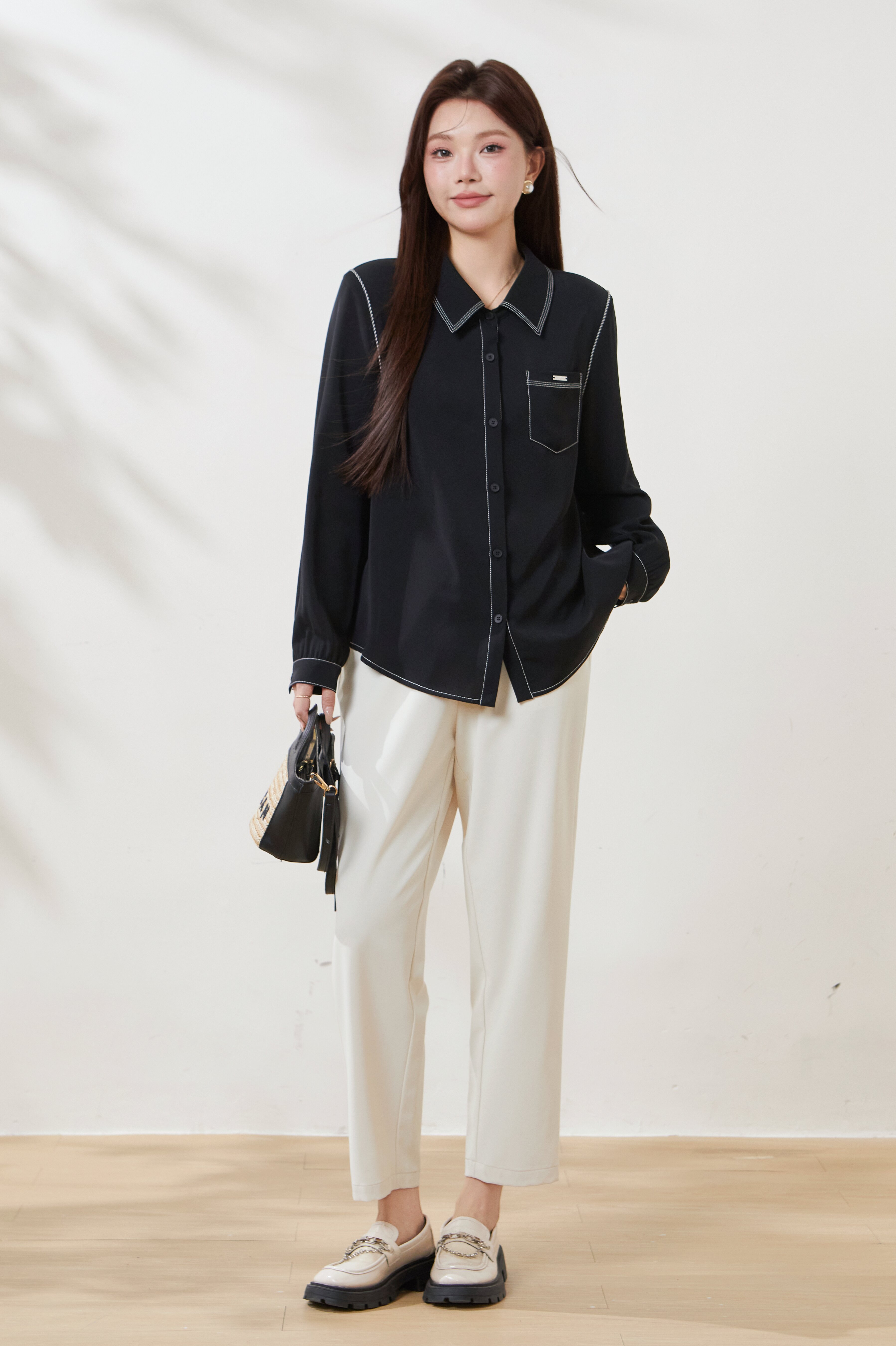 Two-tone contrast stitching high-end casual shirt FCA6980