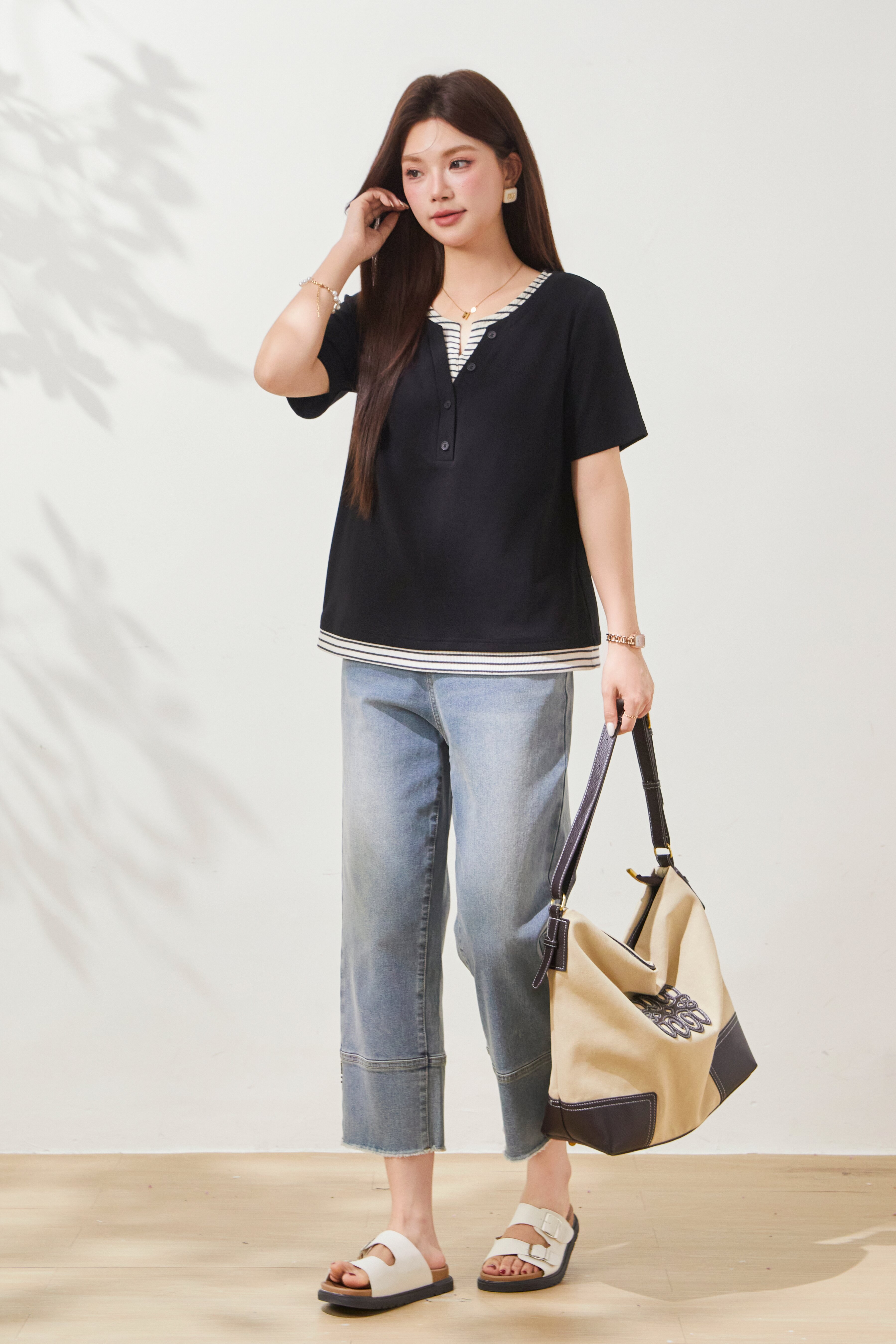 Fake two clean striped T-shirts FXZ7091