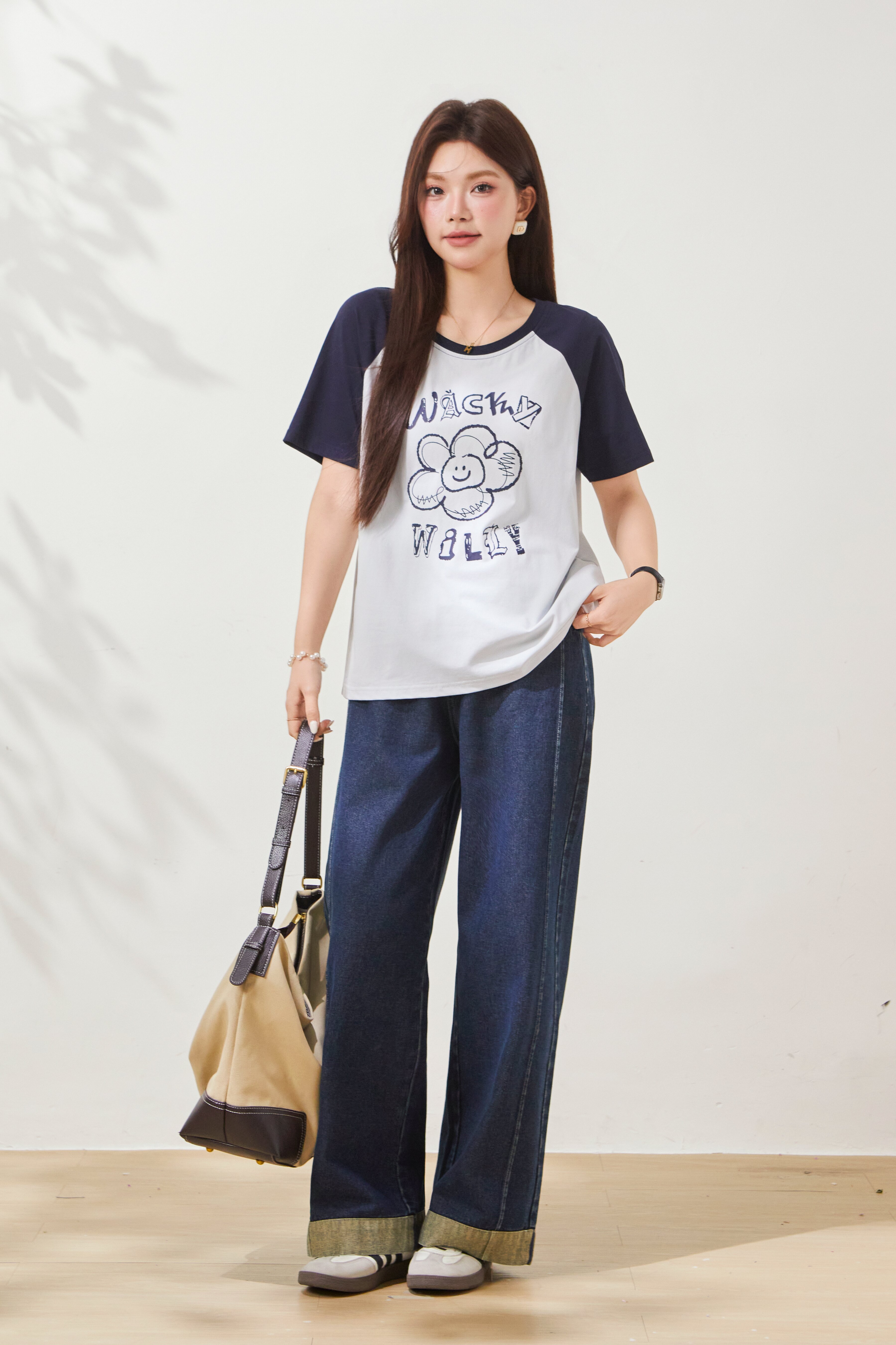 Vintage Wide-Leg Cuffed Hem Denim Pants FXK7022