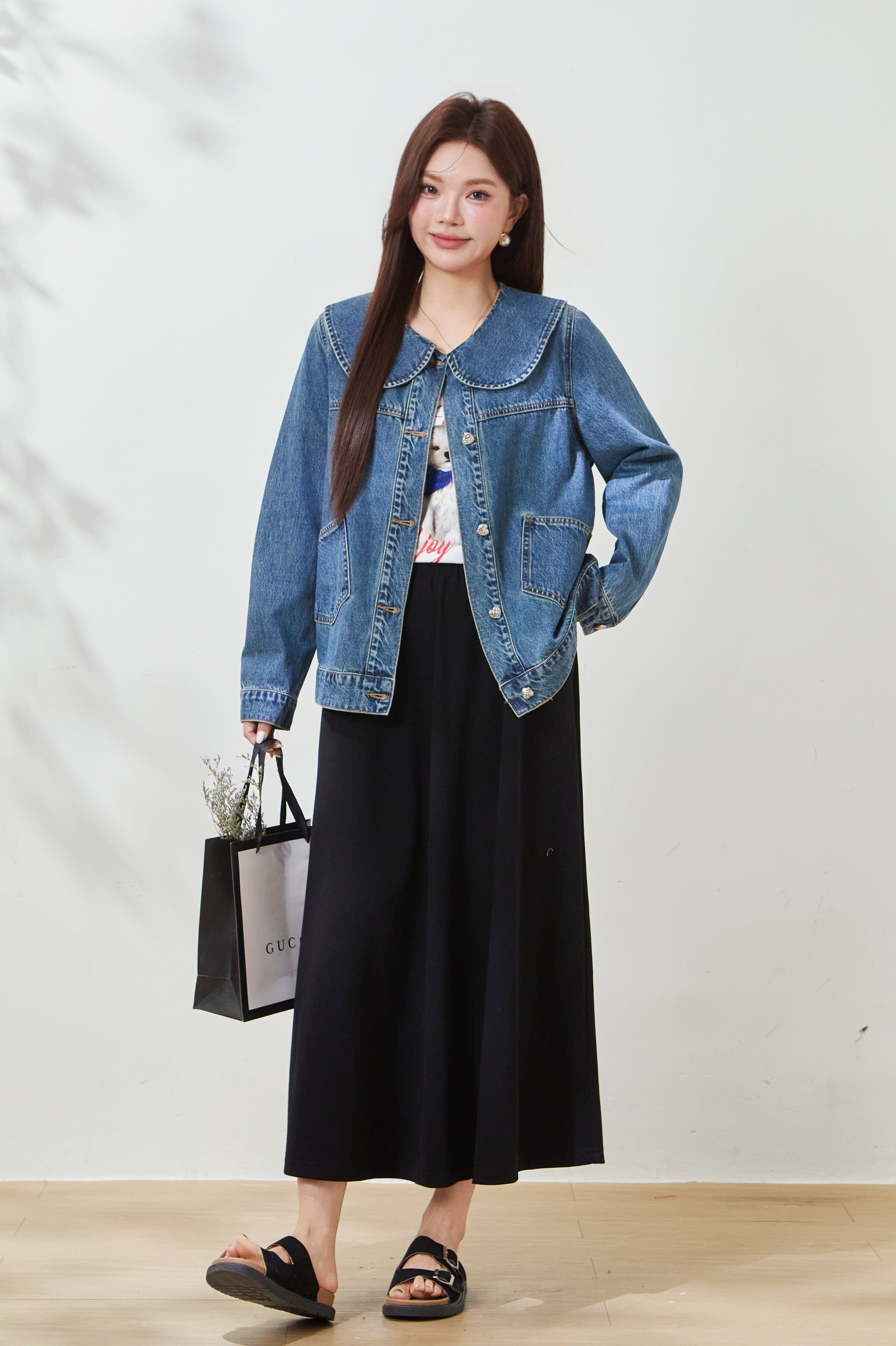 High-waisted slimming knitted long skirt FCBQ6868