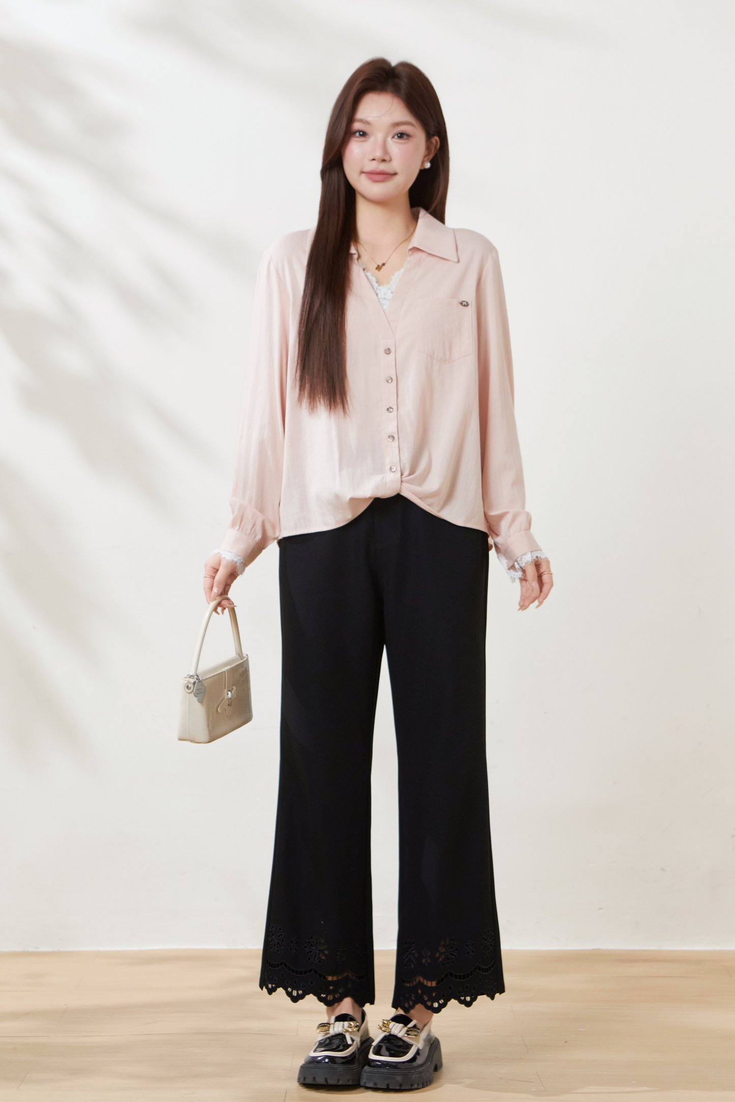 Embroidered hollow-out flared casual pants FCK6927